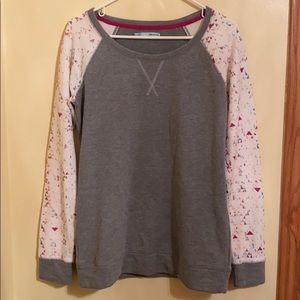 Grey sweater with white sleeves